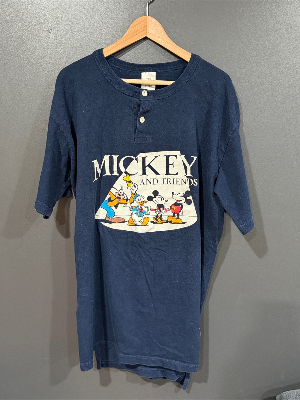 Disney Navy Short-Sleeve Henley with Mickey & Friends Graphic
